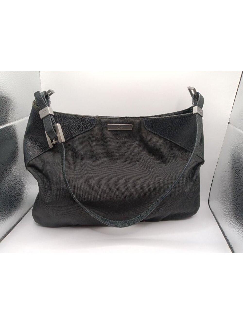 Gucci Black Canvas & Leather Hobo Shoulder Bag Made In Italy